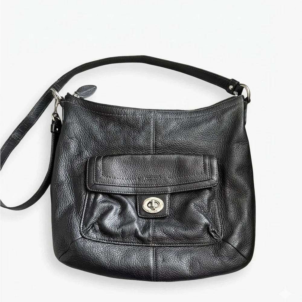 Coach Penelope Black Pebbled Leather Turnlock Soho Shoulder Bag